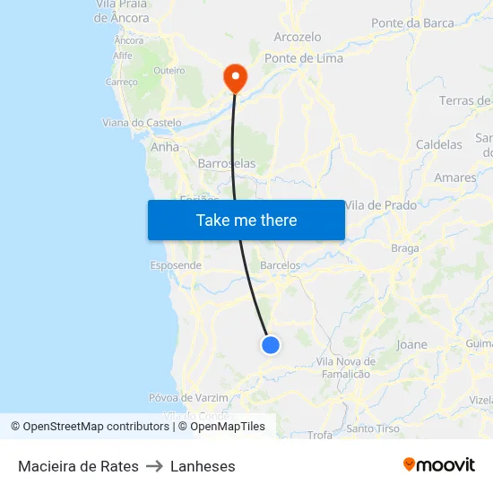 Macieira de Rates to Lanheses map