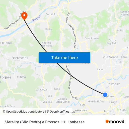 Merelim (São Pedro) e Frossos to Lanheses map