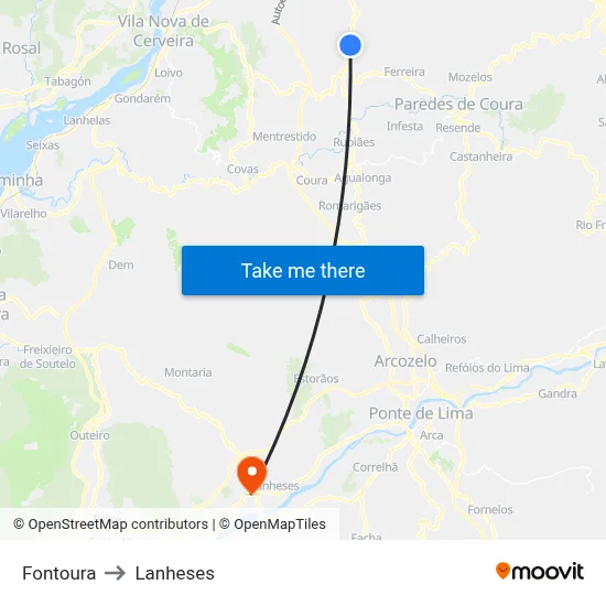 Fontoura to Lanheses map