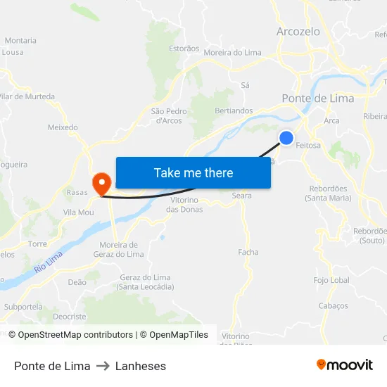 Ponte de Lima to Lanheses map