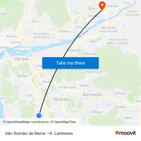 São Romão de Neiva to Lanheses map
