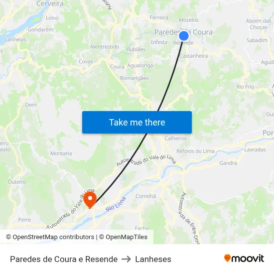 Paredes de Coura e Resende to Lanheses map