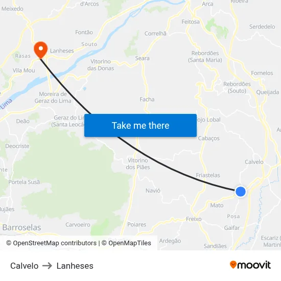 Calvelo to Lanheses map