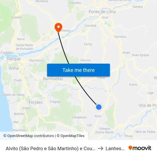 Alvito (São Pedro e São Martinho) e Couto to Lanheses map