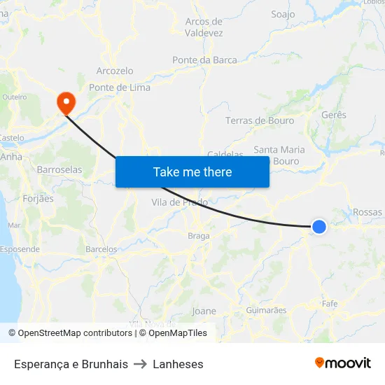 Esperança e Brunhais to Lanheses map