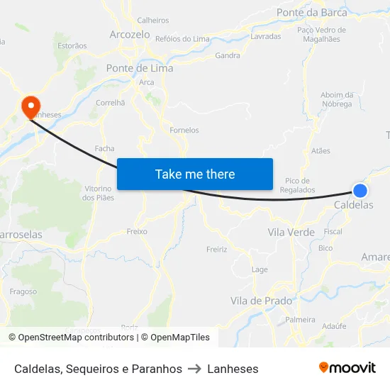 Caldelas, Sequeiros e Paranhos to Lanheses map