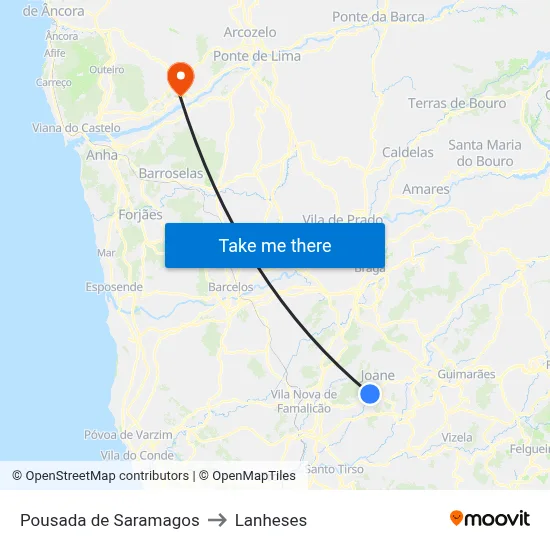 Pousada de Saramagos to Lanheses map
