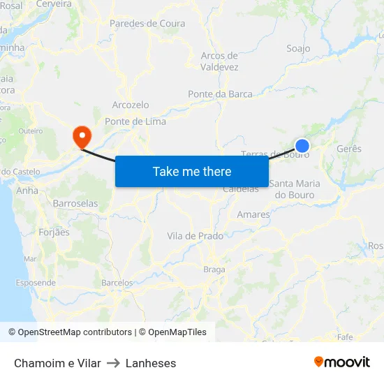 Chamoim e Vilar to Lanheses map