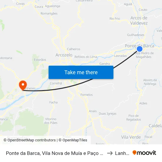Ponte da Barca, Vila Nova de Muía e Paço Vedro de Magalhães to Lanheses map