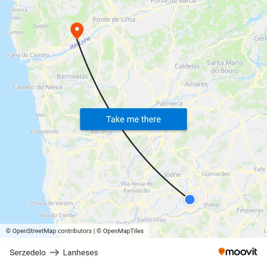 Serzedelo to Lanheses map