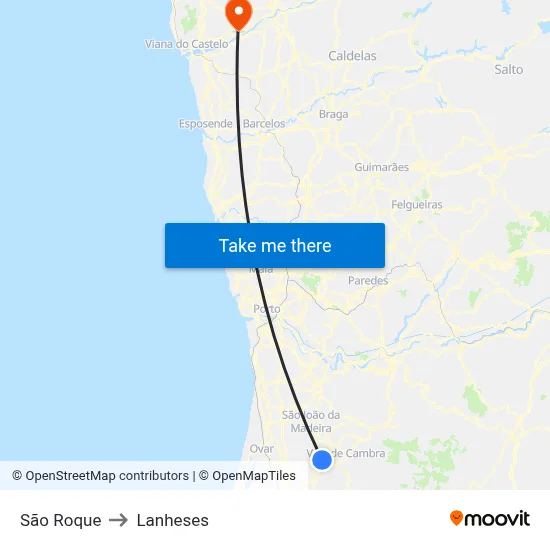 São Roque to Lanheses map