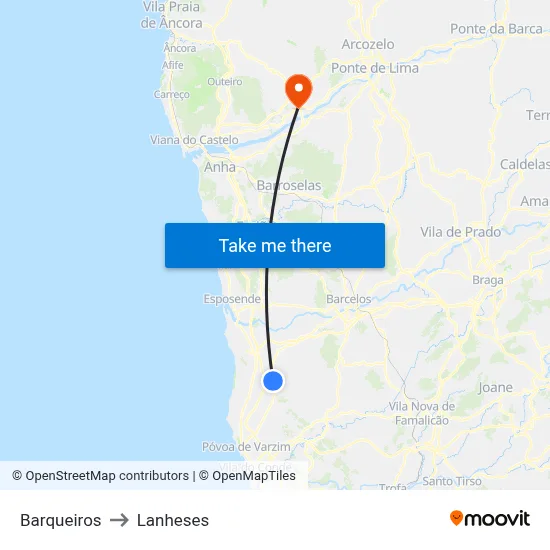 Barqueiros to Lanheses map