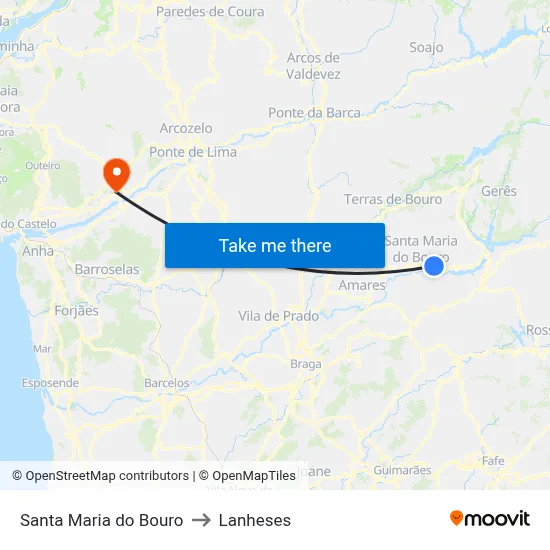 Santa Maria do Bouro to Lanheses map