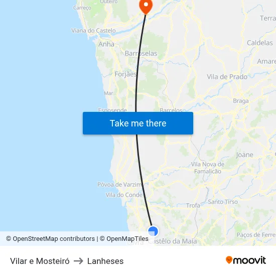 Vilar e Mosteiró to Lanheses map