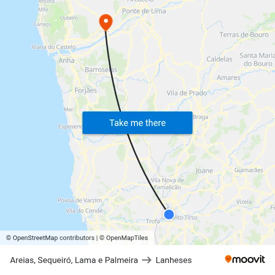 Areias, Sequeiró, Lama e Palmeira to Lanheses map