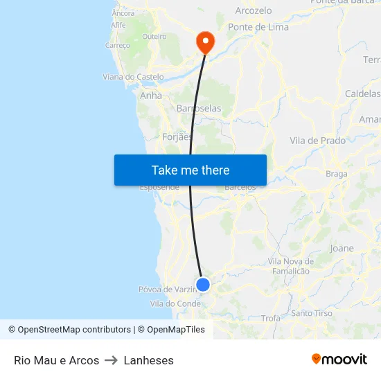 Rio Mau e Arcos to Lanheses map