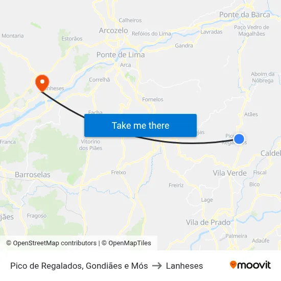 Pico de Regalados, Gondiães e Mós to Lanheses map