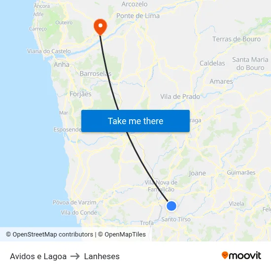 Avidos e Lagoa to Lanheses map