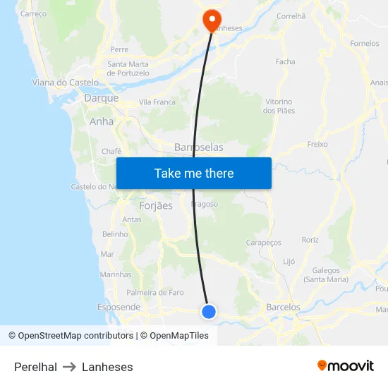 Perelhal to Lanheses map