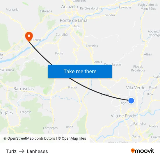 Turiz to Lanheses map