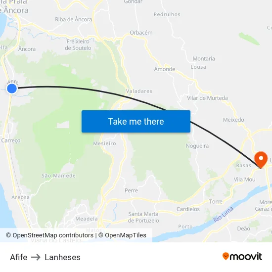 Afife to Lanheses map