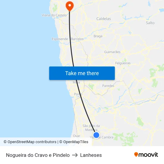 Nogueira do Cravo e Pindelo to Lanheses map