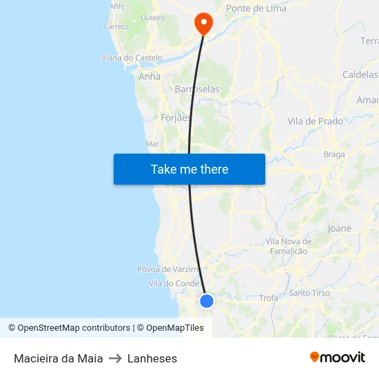 Macieira da Maia to Lanheses map