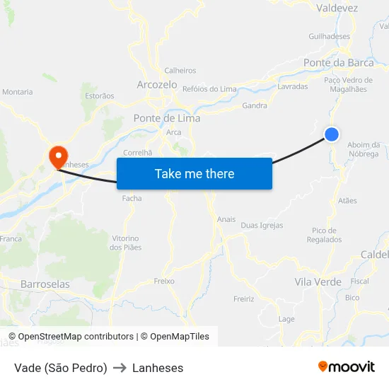 Vade (São Pedro) to Lanheses map