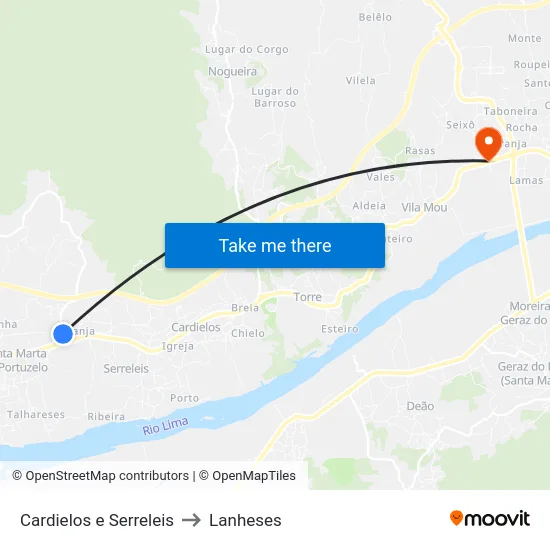 Cardielos e Serreleis to Lanheses map