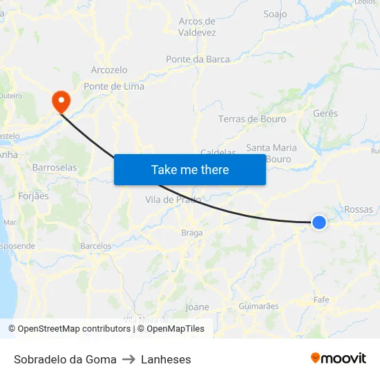 Sobradelo da Goma to Lanheses map