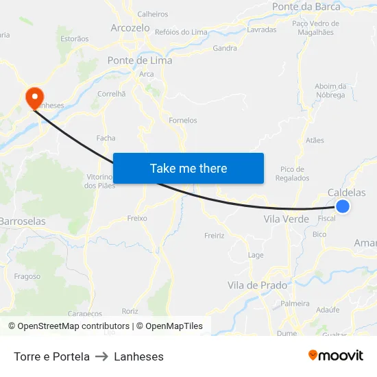 Torre e Portela to Lanheses map