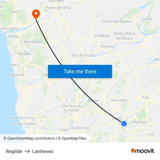 Regilde to Lanheses map