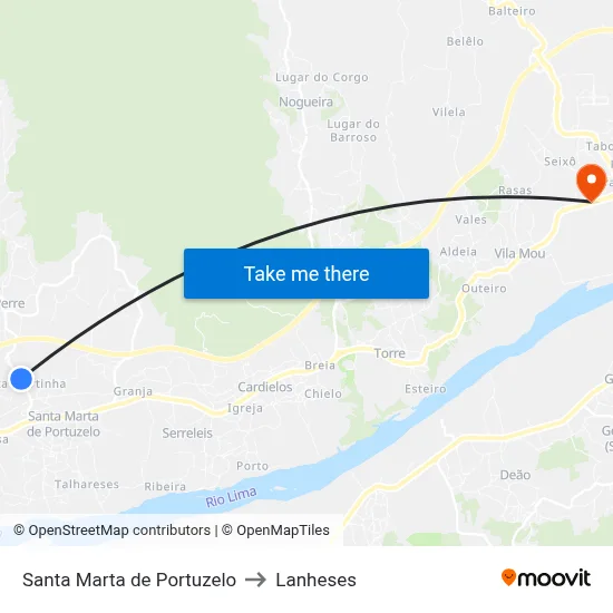 Santa Marta de Portuzelo to Lanheses map
