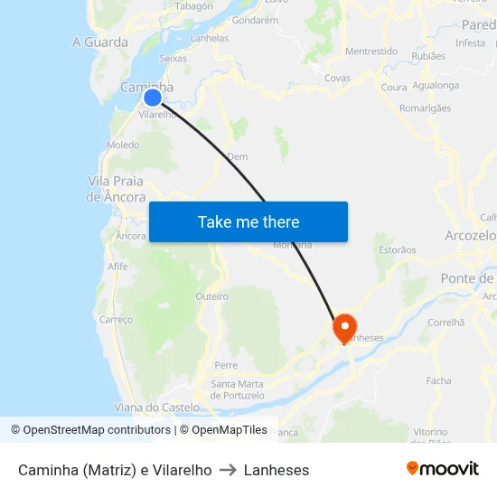 Caminha (Matriz) e Vilarelho to Lanheses map