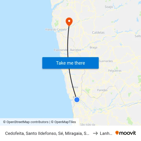 Cedofeita, Santo Ildefonso, Sé, Miragaia, São Nicolau e Vitória to Lanheses map