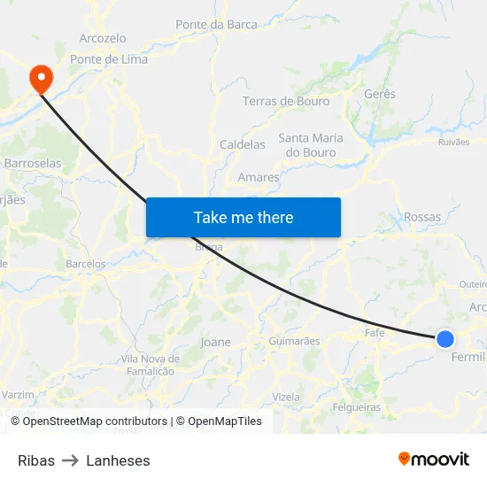 Ribas to Lanheses map