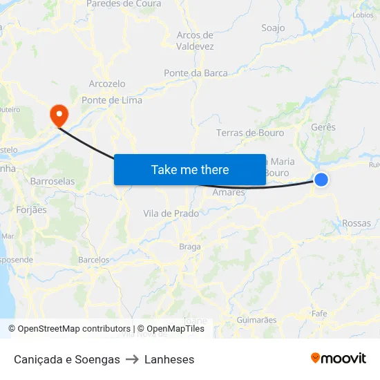 Caniçada e Soengas to Lanheses map
