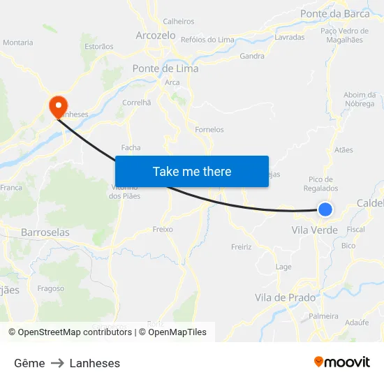 Gême to Lanheses map