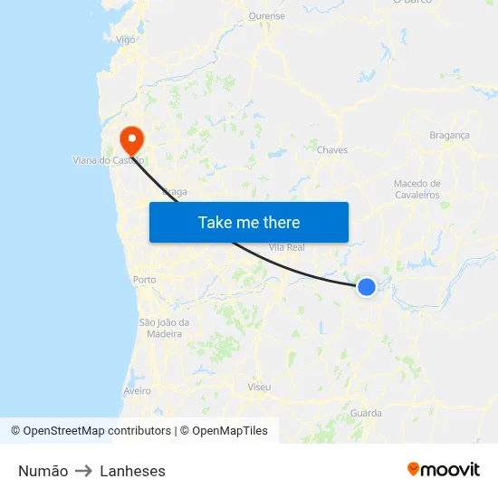 Numão to Lanheses map