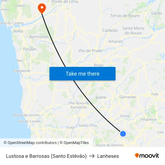 Lustosa e Barrosas (Santo Estêvão) to Lanheses map