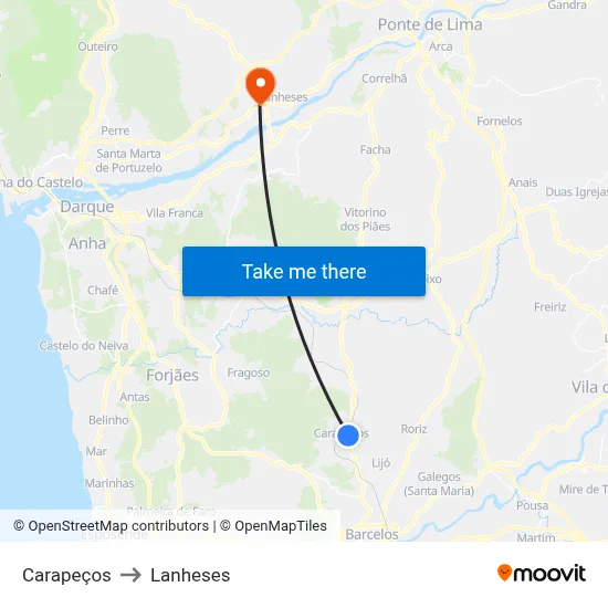 Carapeços to Lanheses map