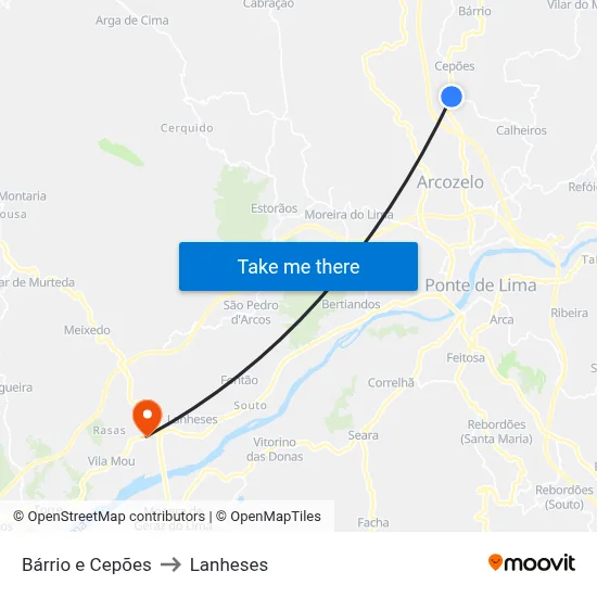 Bárrio e Cepões to Lanheses map