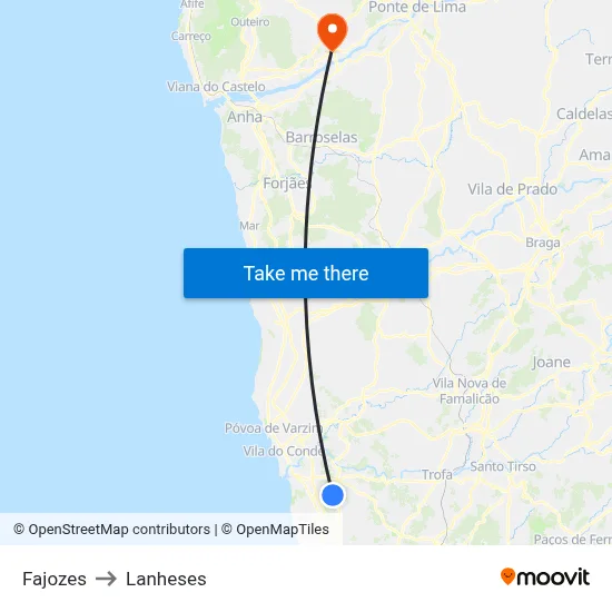 Fajozes to Lanheses map