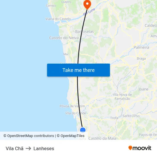 Vila Chã to Lanheses map