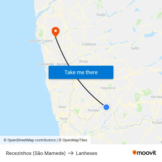 Recezinhos (São Mamede) to Lanheses map