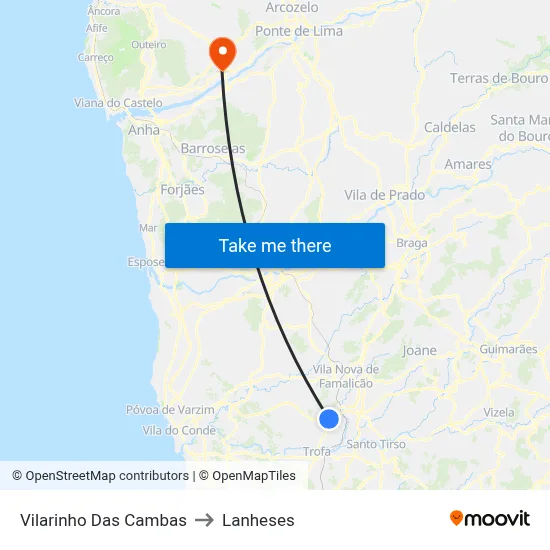 Vilarinho Das Cambas to Lanheses map