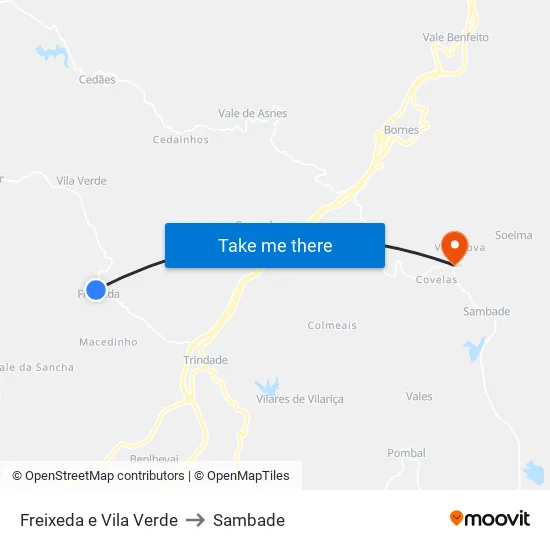 Freixeda e Vila Verde to Sambade map