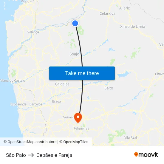 São Paio to Cepães e Fareja map