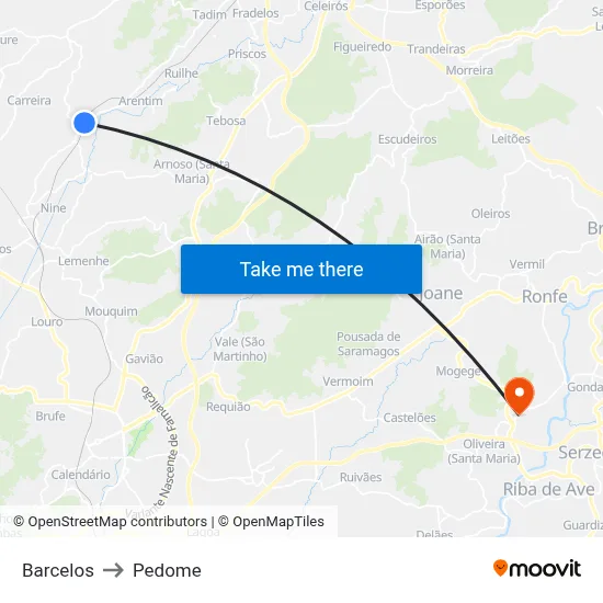 Barcelos to Pedome map