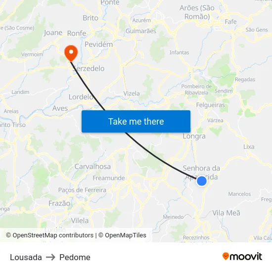 Lousada to Pedome map